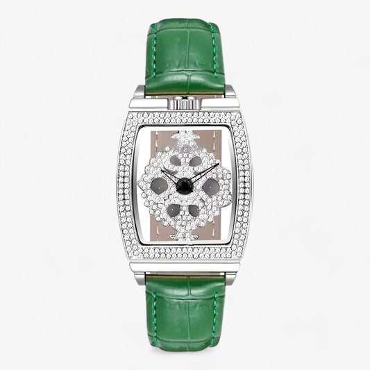 Premium quartz watch with diamond rotating dial and leather strap