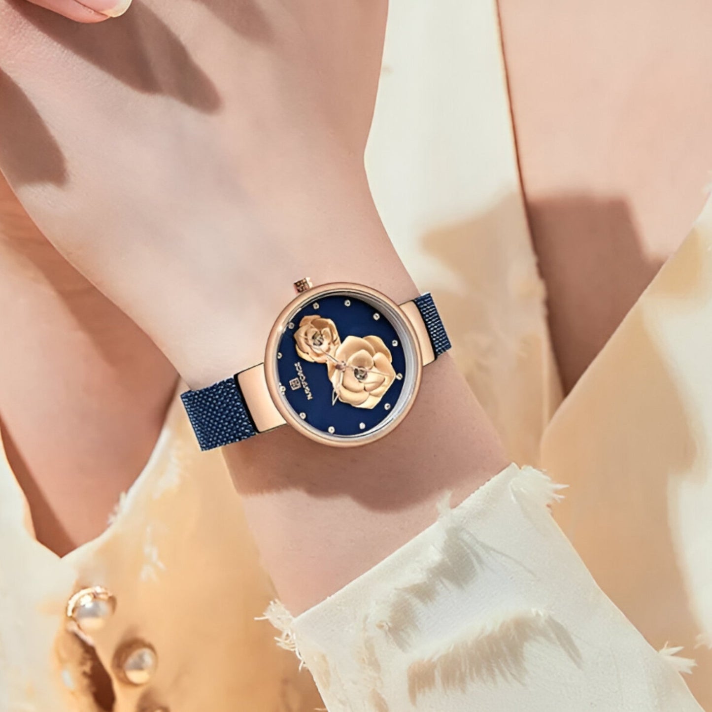 Verité | Steel and glass watch with floral print