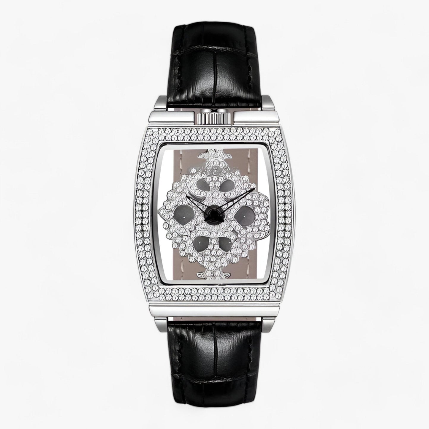 Premium quartz watch with diamond rotating dial and leather strap
