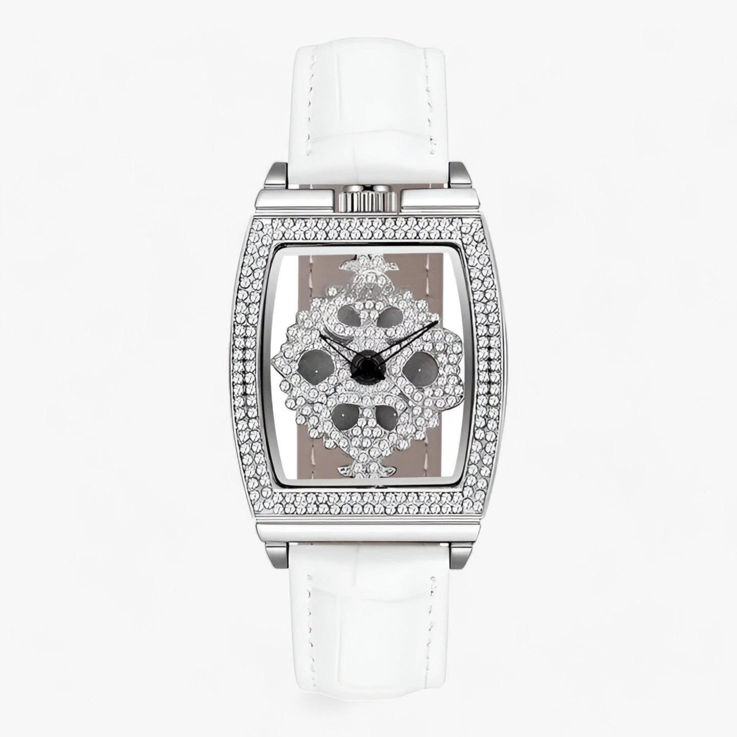 Premium quartz watch with diamond rotating dial and leather strap