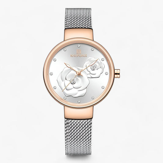 Verité | Steel and glass watch with floral print