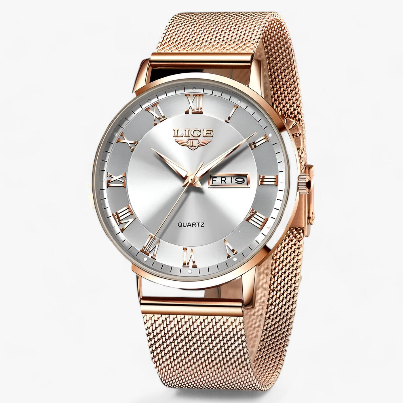 Elegant round steel mesh watch