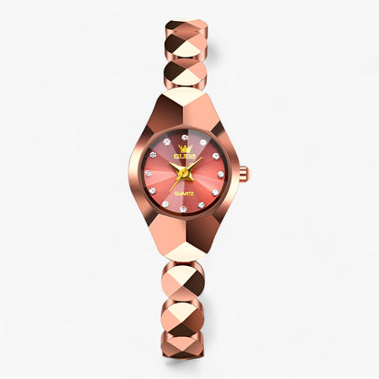 Round quartz watch with sturdy strap for women