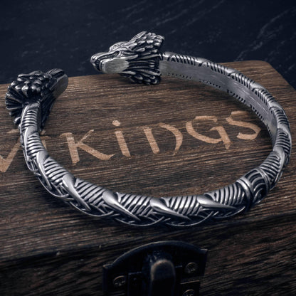 Plated Odin's Wolves Torc Bracelet - Stainless Steel