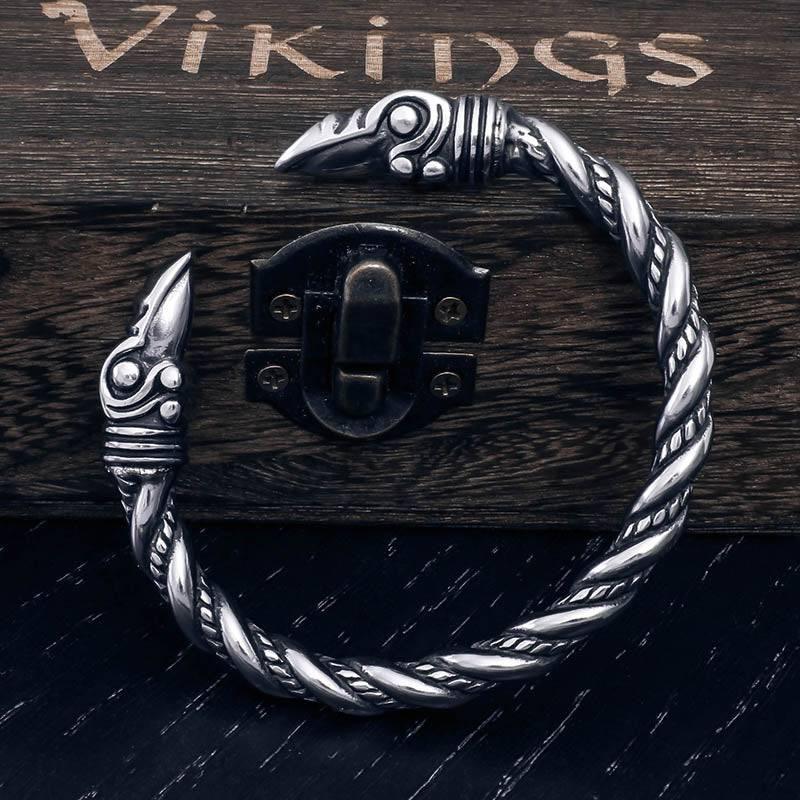 Raven Head Torc Bracelet - Sterling Silver