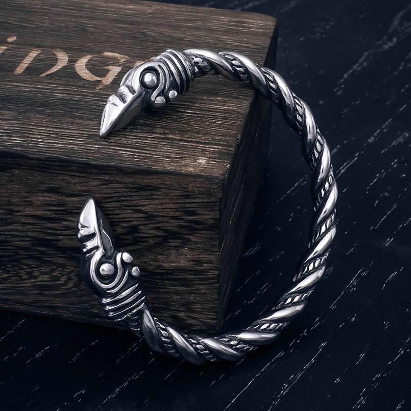 Raven Head Torc Bracelet - Sterling Silver