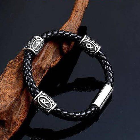 Runic Braided Leather Bracelet