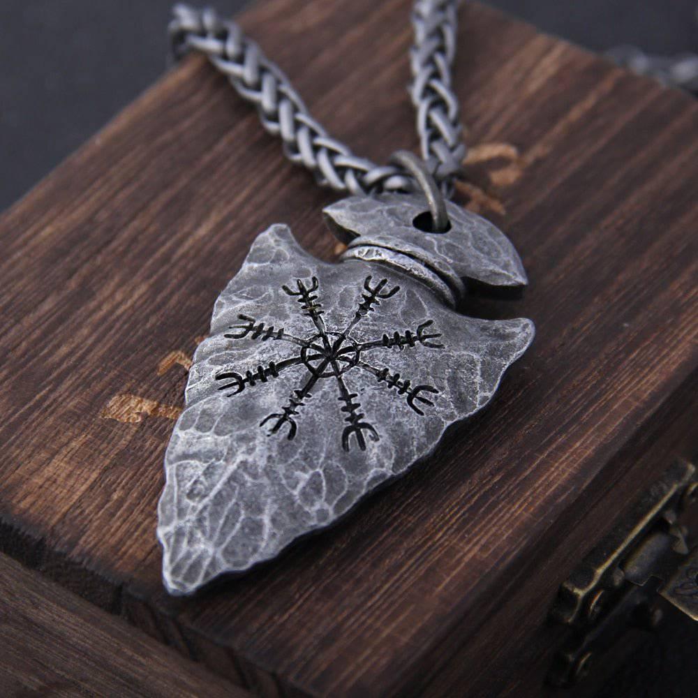 Runic Hammered Arrowhead Pendant