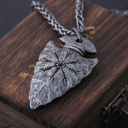 Runic Hammered Arrowhead Pendant