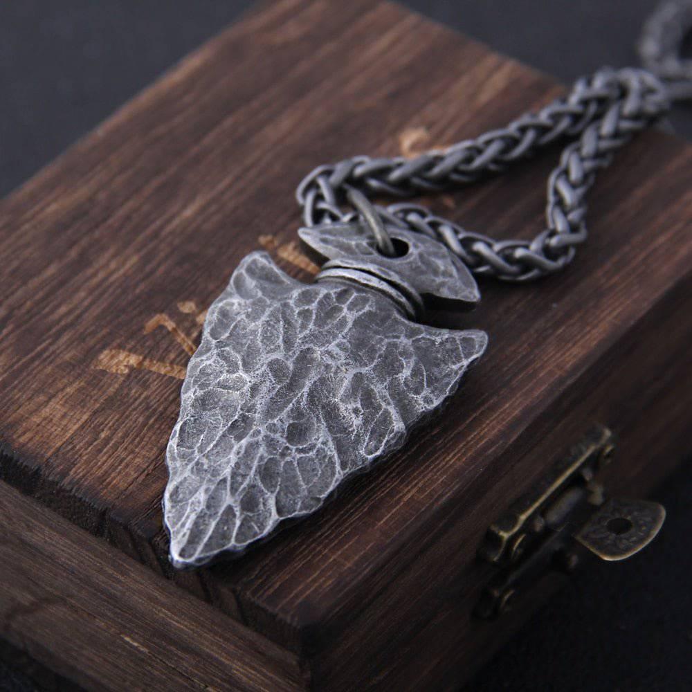 Runic Hammered Arrowhead Pendant