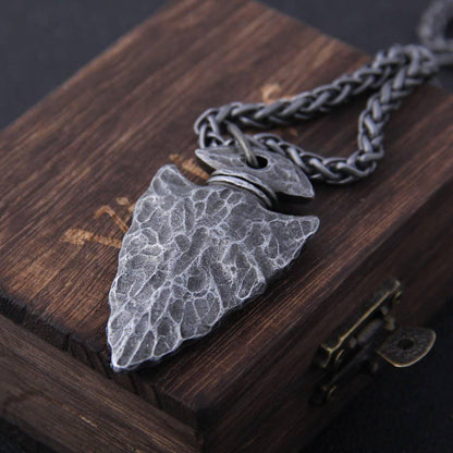 Runic Hammered Arrowhead Pendant