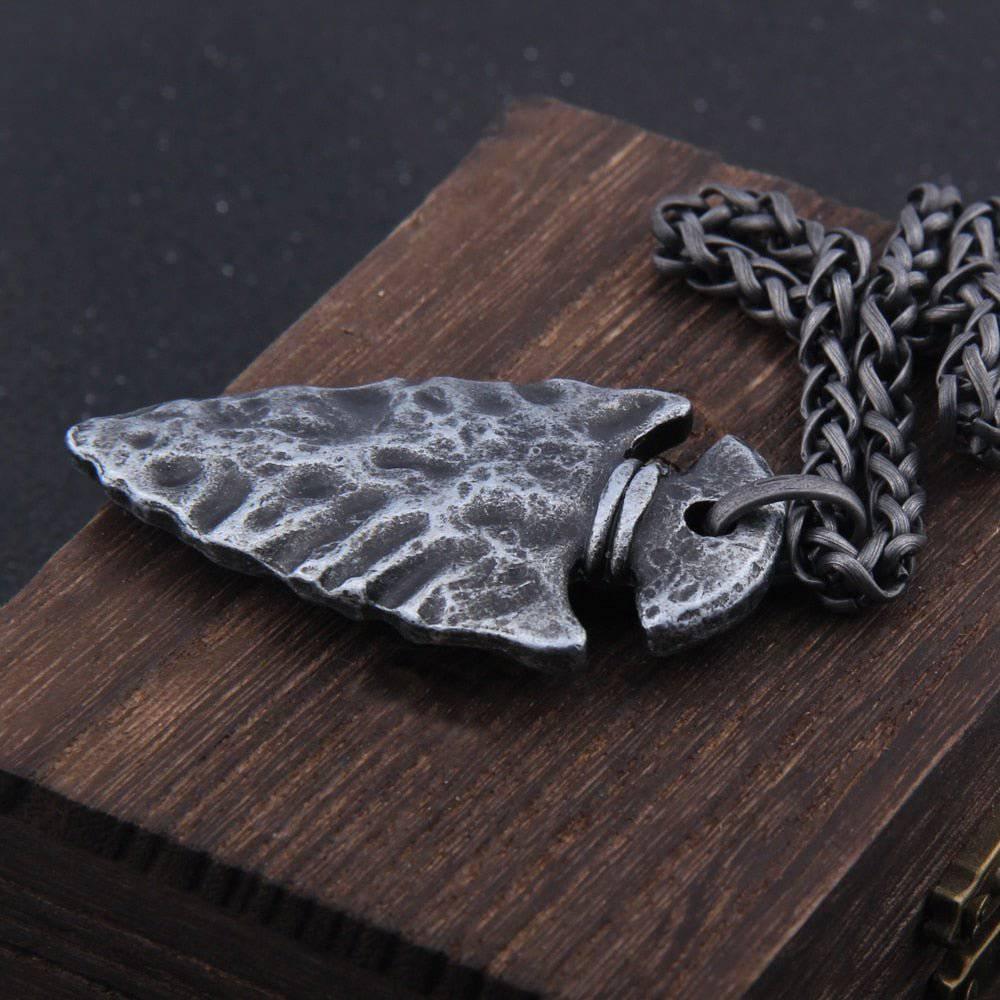Runic Hammered Arrowhead Pendant