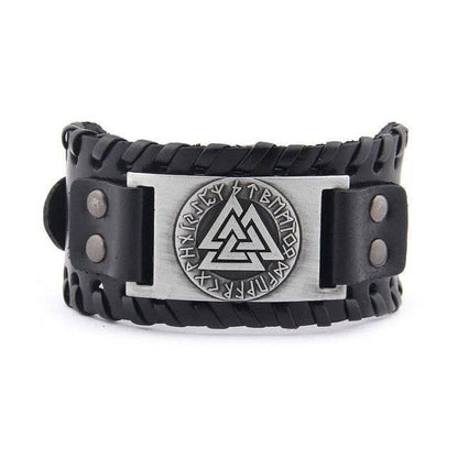 Runic Valknut Leather Wrap Bracelet