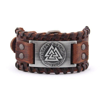 Runic Valknut Leather Wrap Bracelet