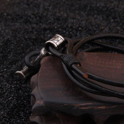 Thor's Hammer Leather Rope Bracelet - Stainless Steel