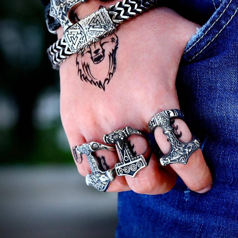 Thor's Hammer Runed Ring - Stainless Steel