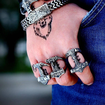 Thor's Hammer Runed Ring - Stainless Steel
