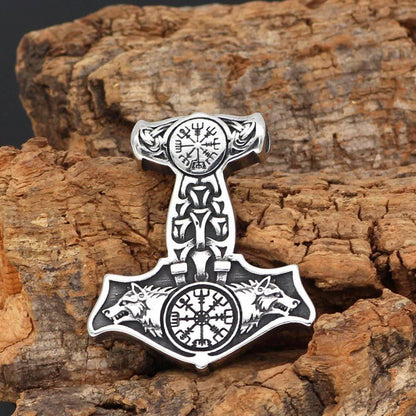 Thor's Hammer with Odin's Wolves - Stainless Steel
