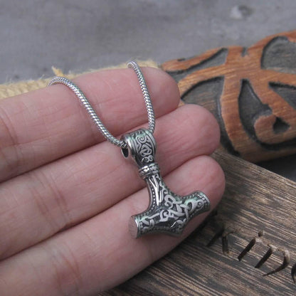 Tiny Ornamental Mjölnir Amulet - Stainless Steel