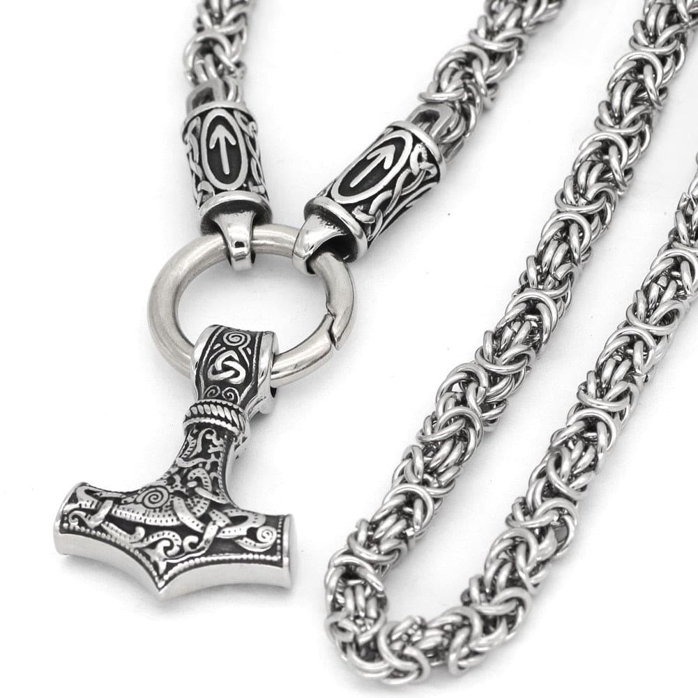 Tyr's Runed King's Chain with Mjölnir - Stainless Steel