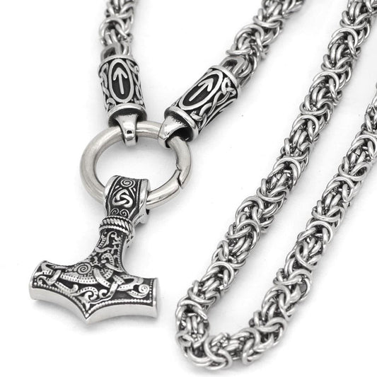 Tyr's Runed King's Chain with Mjölnir - Stainless Steel