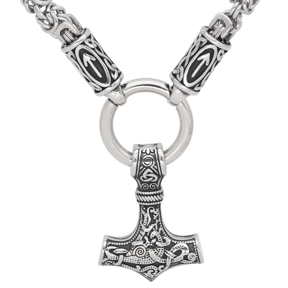 Tyr's Runed King's Chain with Mjölnir - Stainless Steel