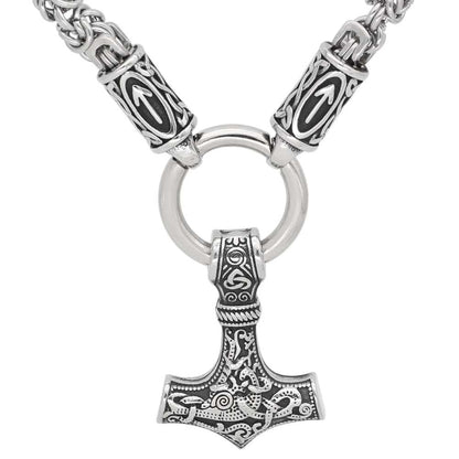 Tyr's Runed King's Chain with Mjölnir - Stainless Steel