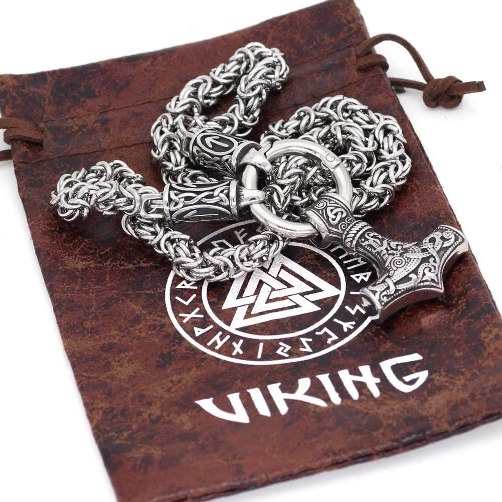 Tyr's Runed King's Chain with Mjölnir - Stainless Steel