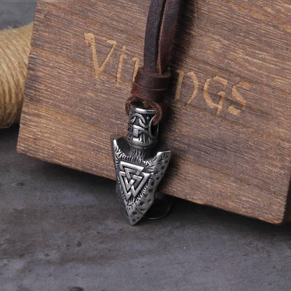 Viking Spearhead Pendant with Valknut