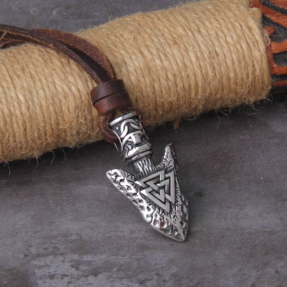 Viking Spearhead Pendant with Valknut