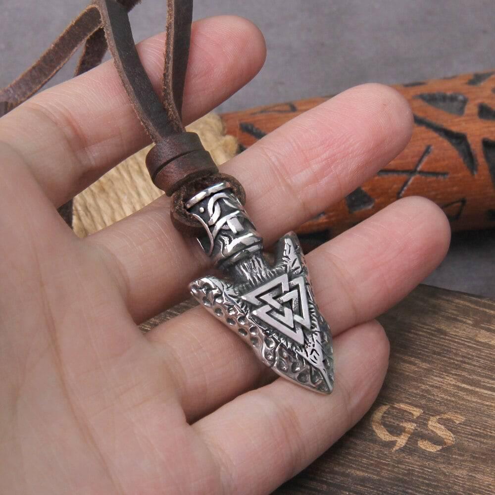 Viking Spearhead Pendant with Valknut