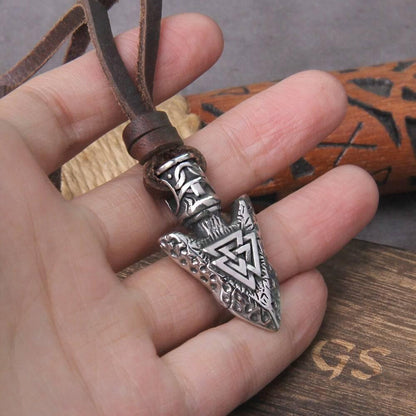 Viking Spearhead Pendant with Valknut