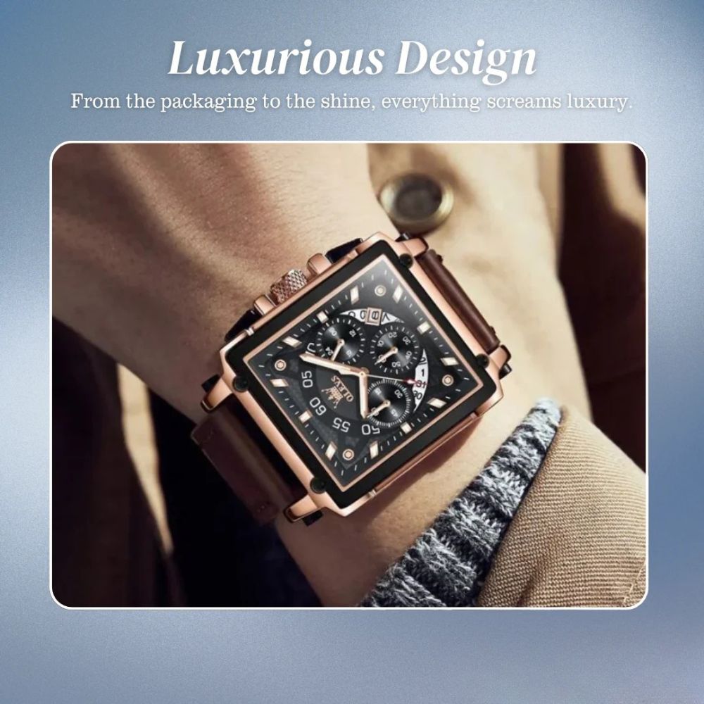 Joseph | Stylish Men’s Chronograph Watch with Unique Square Case | 42x45mm